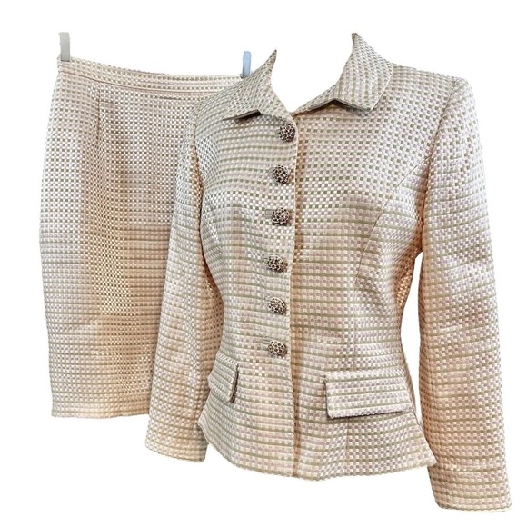 Victor Costa Nahdree Tweed Jacket Skirt 2 Pc Set Church Suit Peach Pink Size 8 - Picture 1 of 13